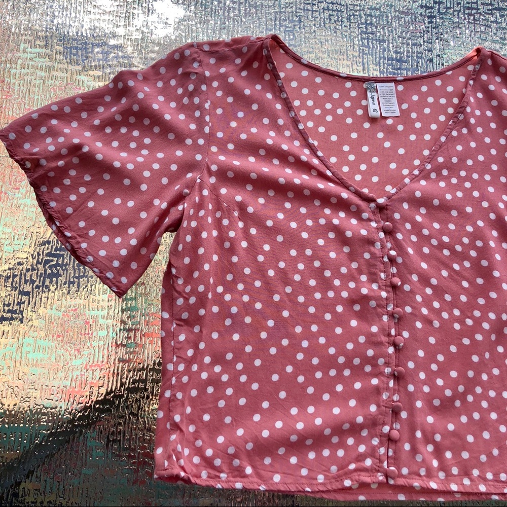 Pink Polka Dot Button Down Flowy Top